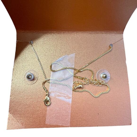 Cubic Zirconia CZ Pendant Chain Gold Tone Necklace 16" +2 earrings - Picture 3 of 7